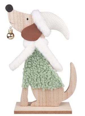 Pes s baňkou dřevěný na postavení 18 x 28 x 6 cm