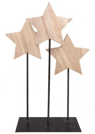 Hvězdy dřevěné na kovovém podstavci 28 x 40 x 10 cm