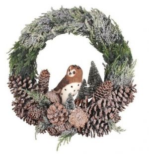Věnec se sovou o 40 x 8 cm + dekorace