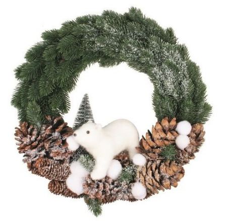 Věnec s ledním medvědem o 40 x 12 cm + dekorace