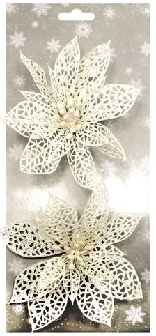 Poinsettie bílá 14 cm, 2 ks na klipu