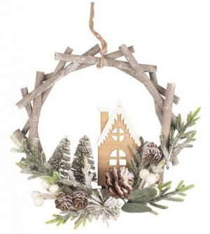 Věnec ze dřeva na zavěšení o 29 x 7 cm