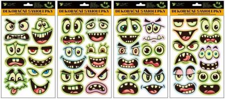 Samolepky obličeje svíticí ve tmě  19 x 30 cm