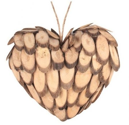 Srdce z dřevěných plátků na zavěšení 10 x 9 x 5 cm