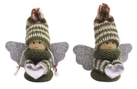 Anděl v zeleném světříku se srdíčkem na zavěšení 7,5 cm