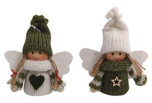 Anděl zelenobílý na zavěšení 7,5 cm