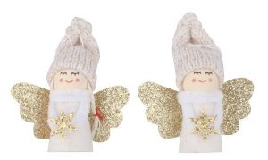 Anděl bílý se zlatou vločkou na zavěšení 7,5 cm