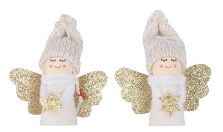 Anděl bílý se zlatou vločkou na zavěšení 7,5 cm