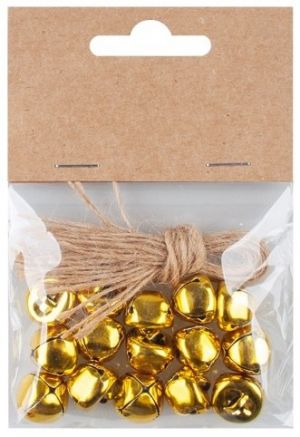 Rolničky o 1,5 cm s provázkem, 15 ks v sáčku, zlaté