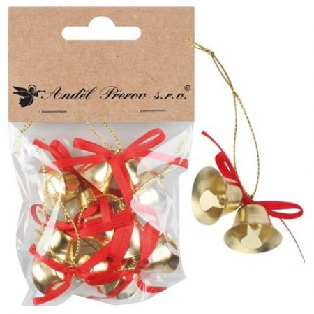 Dvojité zvonečky 4 x 2 x 2 cm set, 6 setů v sáčku zlaté