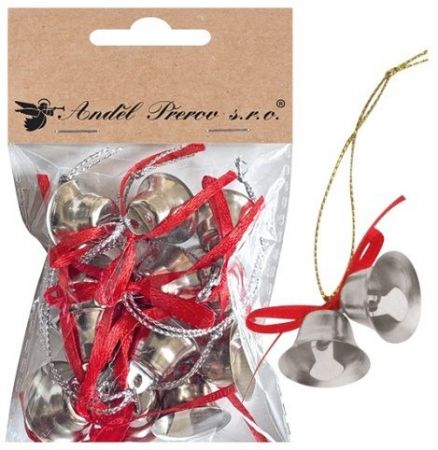 Dvojité zvonečky stříbrné 4 x 2 x 2 cm set, 6 setů v sáčku