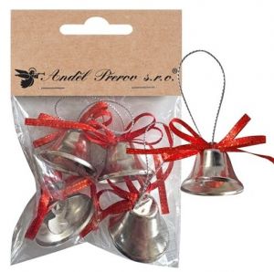 Zvonečky stříbrné 3 x 3 x 3 cm, 4 ks v sáčku