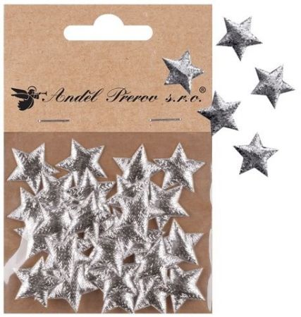 Hvězdičky látkové o 2 cm, 30 ks v sáčku, stříbrné