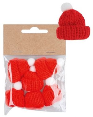 Dekorační čepice pletená o 3 x 4,5 cm, 6 ks v sáčku, červená