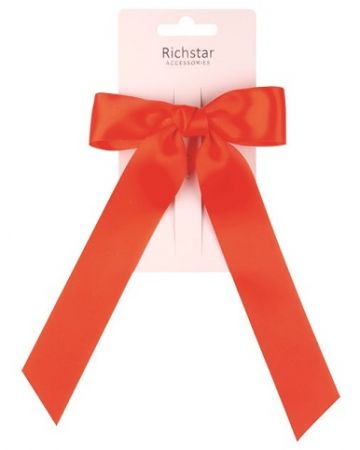 Mašle do vlasů  na sponce červená 11,5 x 3,5 cm + 18 cm stuha 