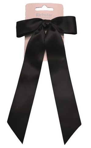 Mašle do vlasů na sponce černá 11,5 x 3,5 cm + 18 cm stuha