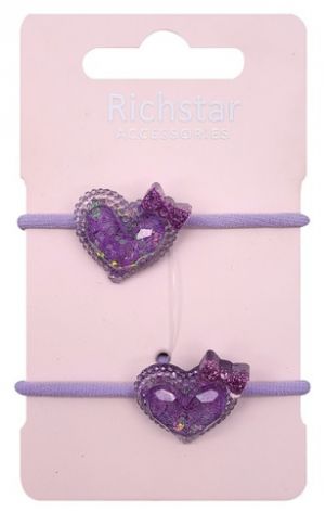 Gumičky do vlasů se srdíčky se třpytkami fialové 2 ks