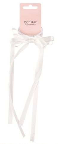 Mašle do vlasů na gumičce bílá 10,5 x 1 cm + 24 cm stuha, 2 ks  