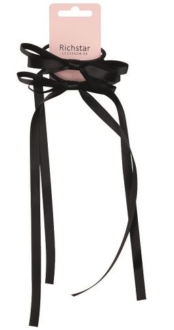 Mašle do vlasů na gumičce černá 10,5 x 1 cm + 24 cm stuha, 2 ks  