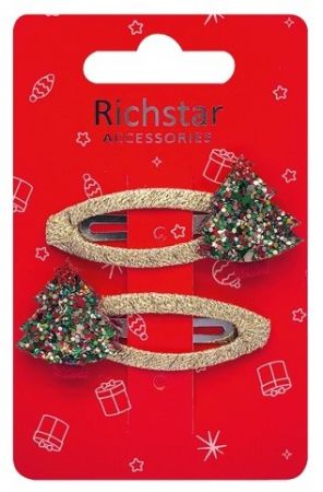 Sponky do vlasů stromky s glitry 6 x 3 x 0,5 cm, 2 ks 