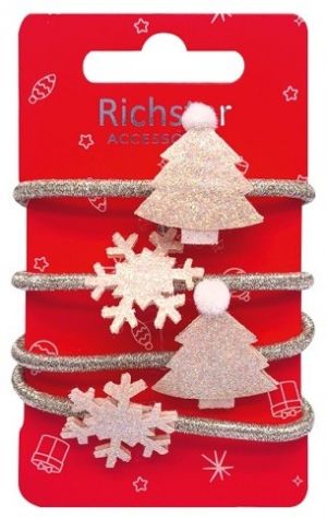 Gumičky do vlasů vánoční s glitry 4 ks