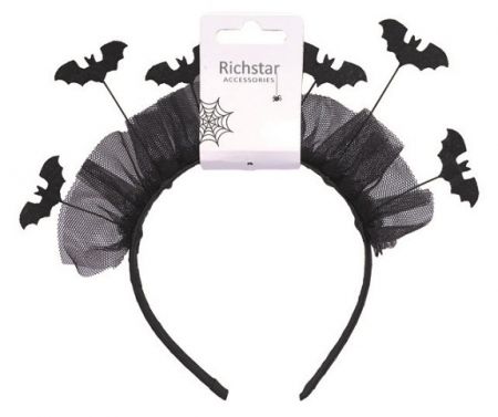 Čelenka do vlasů s netopýry černá, obvod 37 cm