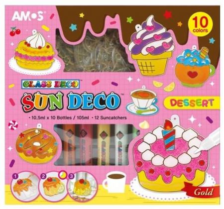 Barvy na sklo sada 10 barev 10,5 ml + 12 sklíček DEZERTY