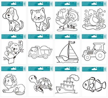 Předlohy s vyvýšenou konturou 14 x 14 cm, mix motivů