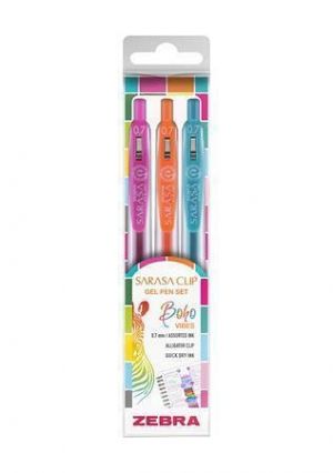 Gelové pero "Sarasa Clip Boho Vibes", 3 různé barvy, 0,33 mm, stiskací mechanismus, ZEBRA