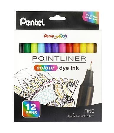 Liner "Pointliner", 12 různých barev, 0,4 mm, sada, PENTEL S40-12