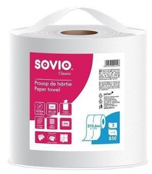 Papírové utěrky, bílá, 2-vrstvé, 212,6 m, průměr 26,5 cm, 1 role, SOVIO PP20907