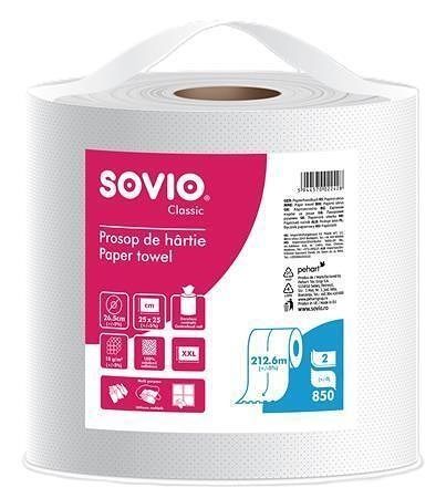 Papírové utěrky, bílá, 2-vrstvé, 212,6 m, průměr 26,5 cm, 1 role, SOVIO PP20907
