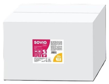 Papírové ručníky, bílá, 2-vrstvé, skládané V, 150 útržků, 21 x 23 cm, SOVIO PP21083
