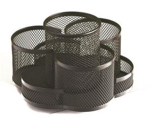 Stojánek na psací potřeby, černá, 7 dílný, drátěný, otočný, DKC2483