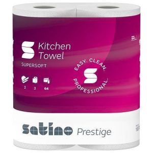 Papírové utěrky "Satino Prestige", bílá, 2-vrstvé, 64 útržků, 2 role, Satino 160740