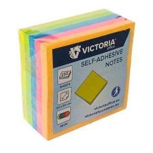 Samolepicí bloček, mix neonových barev, 50 x 50 mm, 250 listů, VICTORIA OFFICE