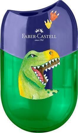 Ořezávátko "Dinosaurus", displej/10 ks, modro-zelená, 2 otvory, se zásobníkem, FABER-CASTE