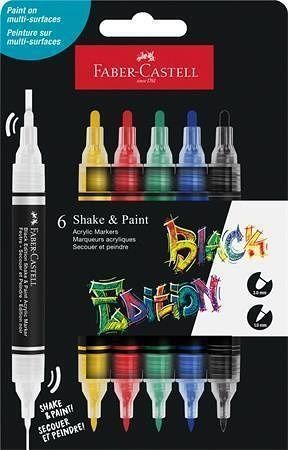 Akrylový popisovač "Shake&Paint", 6 různých barev, 1,0/3,0 mm, oboustranný, FABER-CASTELL