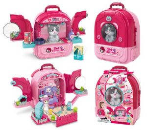Zvířecí nemocnice v batohu Kočička 3v1 růžová