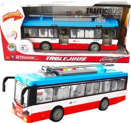 Městský trolejbus na setrvačník s osvětlením a zvukem - červený