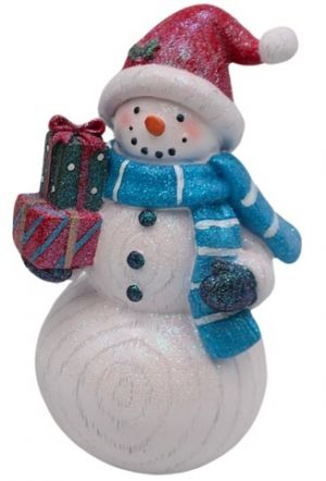 Dekorace Sněhulák s dárky - dřevo