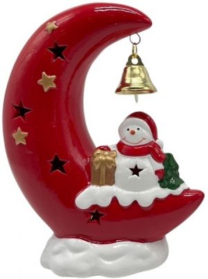 Keramický sněhulák sedící na měsíci s LED osvětlením