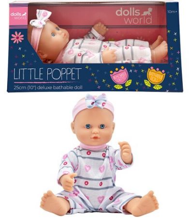 Dolls World Koupací panenka Klárka 25 cm s odnímatelným oblečkem a čelenkou