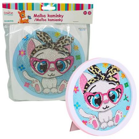 Diamantové malování s rámem - Kreslené bílé kotě 17 cm