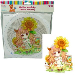 Diamantové malování s rámem - Panenka a slunečnice 20 cm