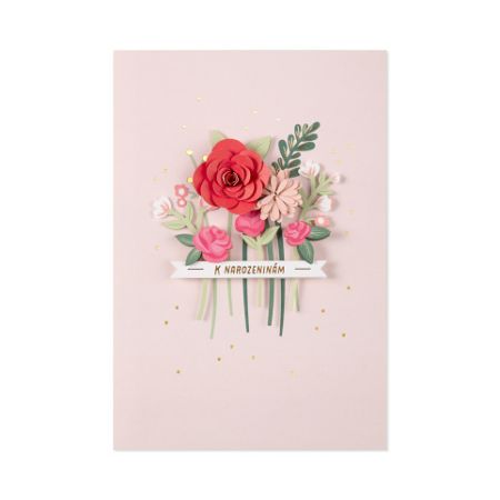 ALBI Luxusní narozeninové přání - Růžové květiny