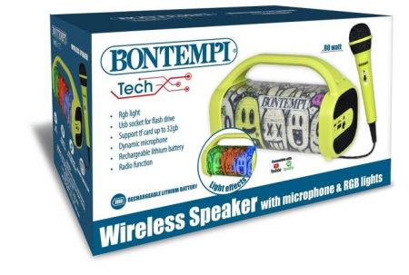 Bezdrátový reproduktor s dynamickým mikrofonem a světelnými efekty