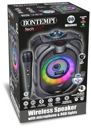 Bezdrátový reproduktor s dynamickým mikrofonem, světelnými efekty a displejem