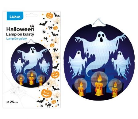Lampion 25cm kulatý HALLOWEEN duch LUMA
