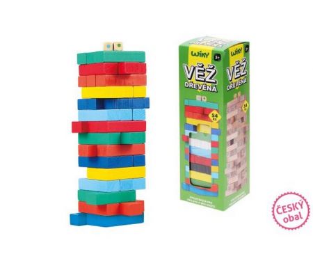 Věž dřevěná barevná 54 dílků 6,3x6,3x20 cm